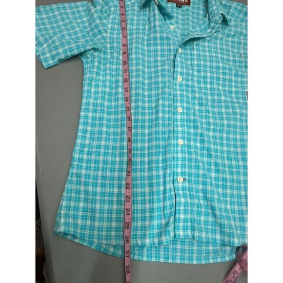 Simms Skyblue Plaid Pattern Short-Sleeve Button-Down Shirt Size Small - Picture 6 of 7